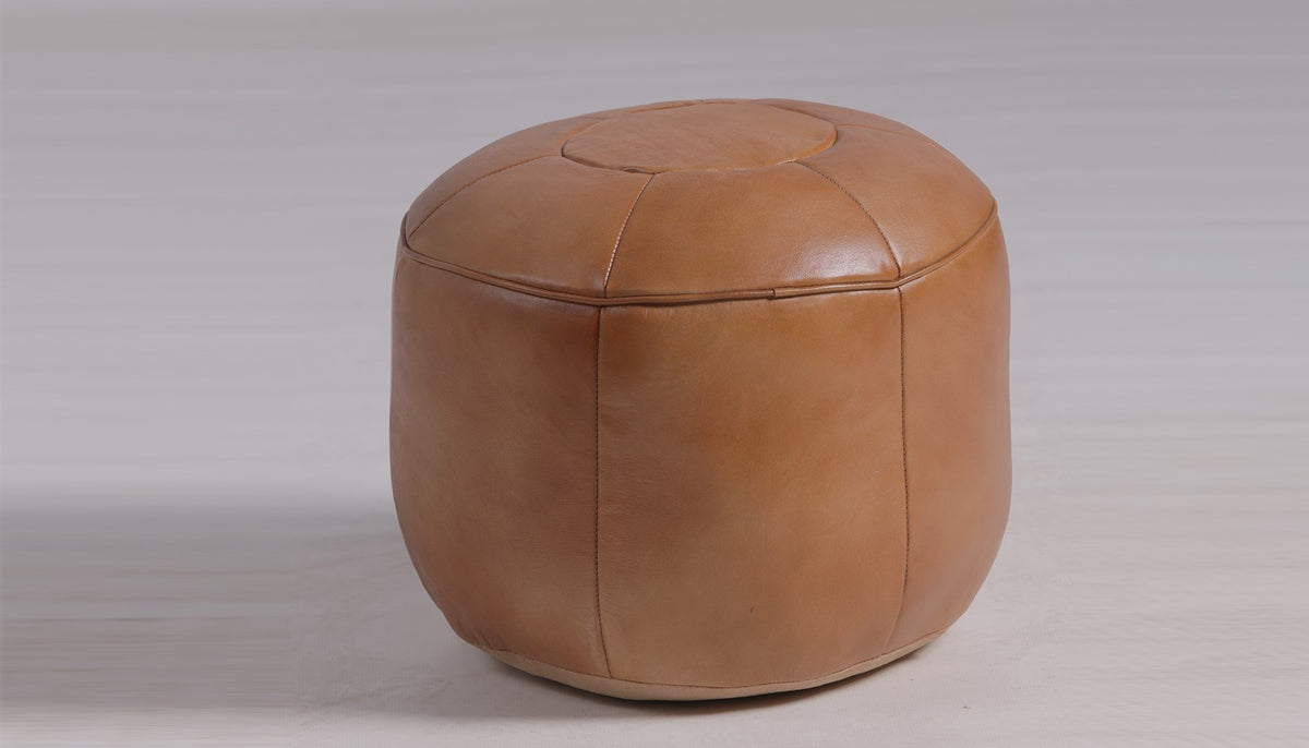 Round Leather Poof