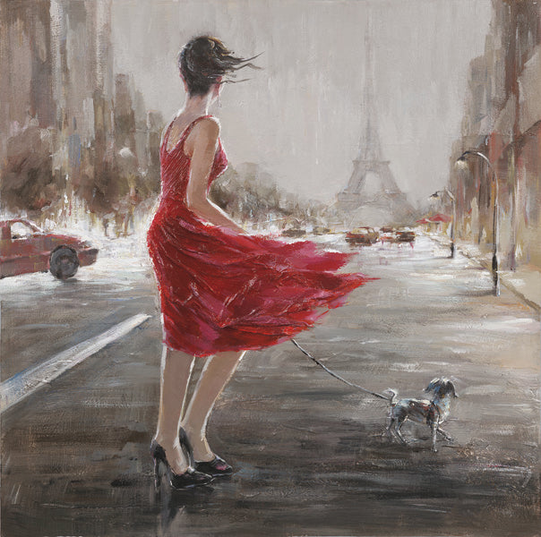 Painting Lady in Red Dress Figure Art