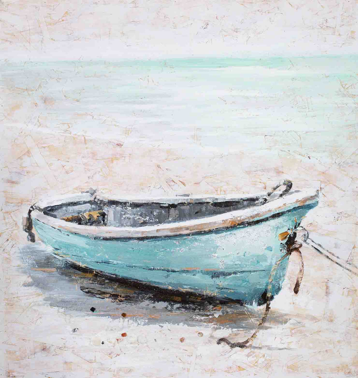 Painting Blue Boat Coastal Art