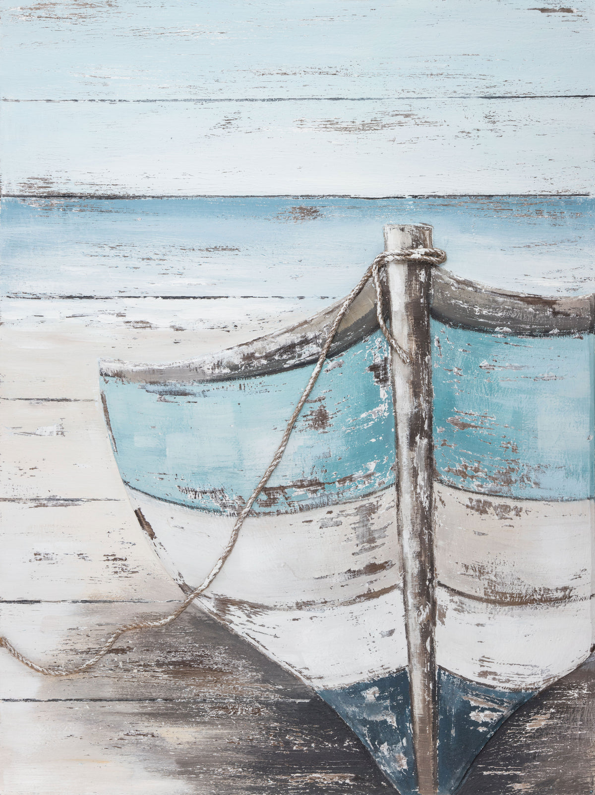 Painting Blue and White Boat Coastal Art