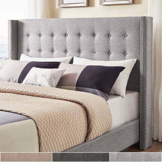Queen Buttoned Fabric Wing back HeadBoard